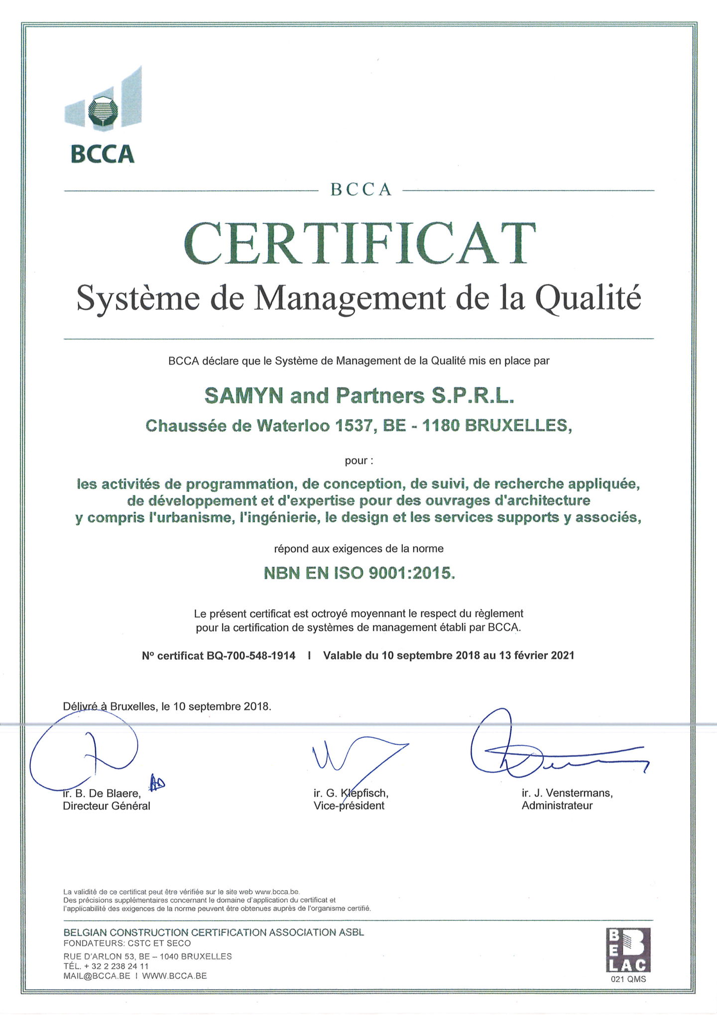 certification - SAMYN AND PARTNERS